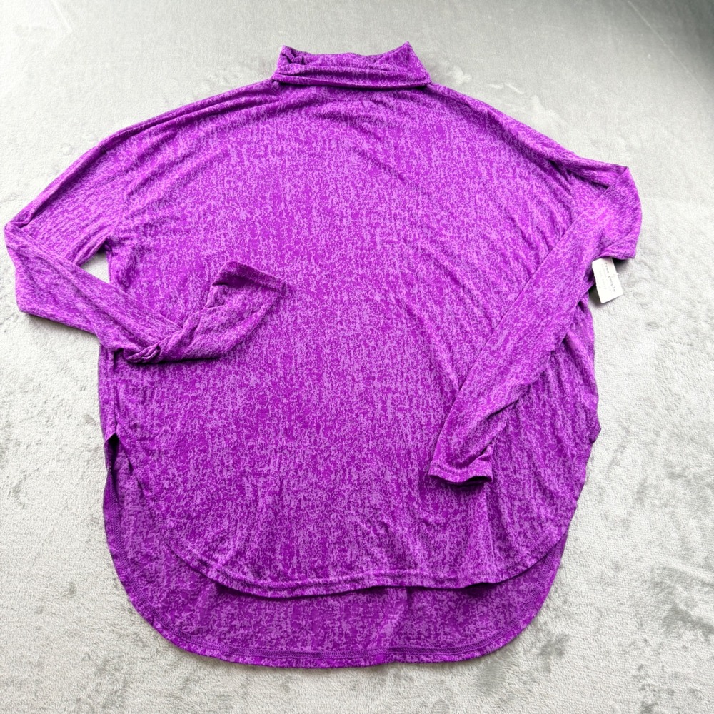 Free People Women's Medium Hot Berry Purple Burnout Mock Neck Long Sleeve Top